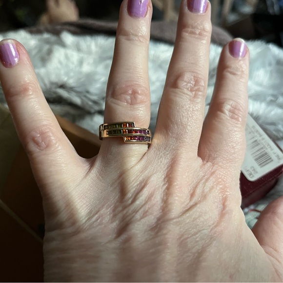 18K Multicolor Gemstone Gold Plated Cubic Zirconia Cocktail Ring SZ 7 1/2 - Picture 3 of 3